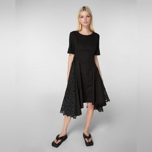 Paskal Black Short Sleeve Dress with Laser Cut Details NWT